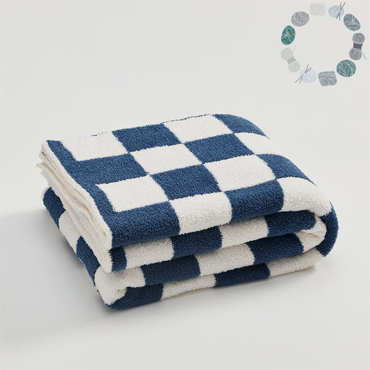 Checkered Throw Blanket Super Soft Luxurious Warm Blanket for Couch Blue