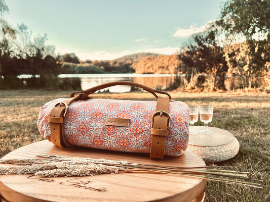 Large Waterproof Picnic Blanket with Genuine Leather Strap