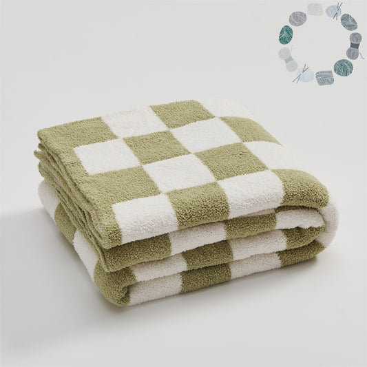 Checkered Throw Blanket Super Soft Luxurious Warm Blanket for Couch Sage Green