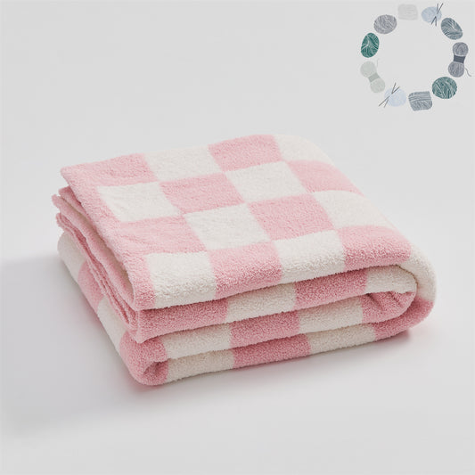 Checkered Throw Blanket Super Soft Luxurious Warm Blanket for Couch Pink