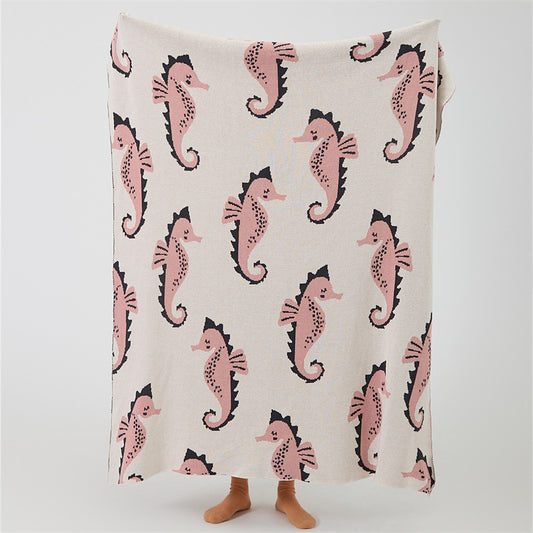 Seahorse Blanket Kids Blanket Knitted Throw Blanket 130 x 160 CM