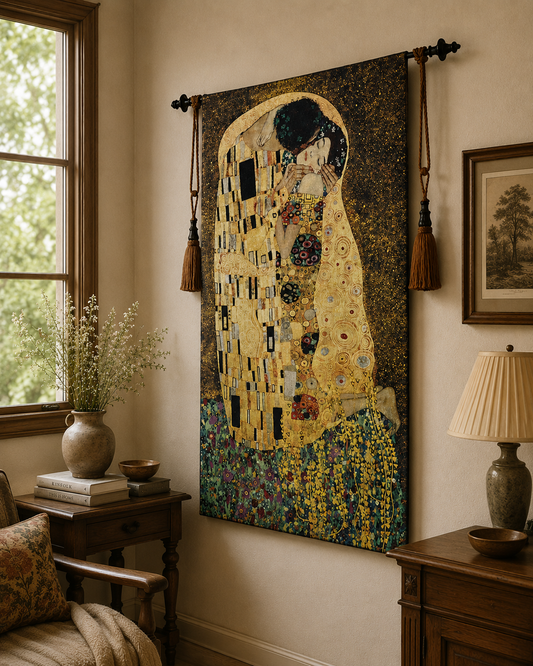 Gustav Klimt The Kiss Tapestry - Gold Thread Woven Art Decor, 138x90cm