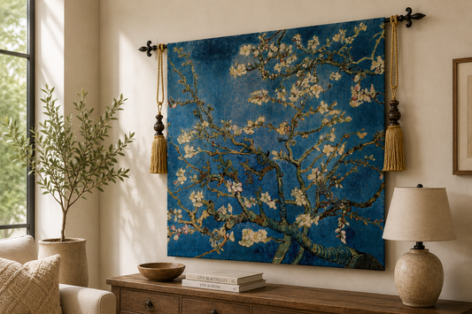 Almond Blossoms by Vincent Van Gogh Fabric Tapestry Home Decor Blue 100 x 100 cm