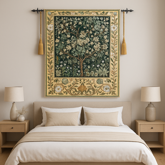 William Morris Tree of Life Tapestry Wall Hanging | Vintage Woven Wall Art Home Decor Blue