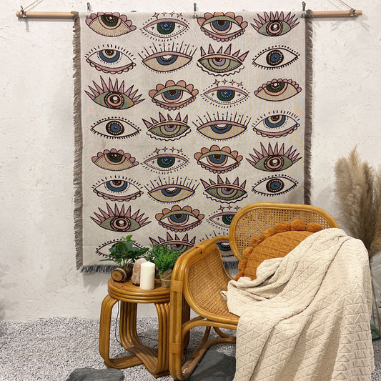 Sparkle Eyes Cotton Woven Throw Blanket Picnic Blanket Sofa Covers 130 x 160 CM