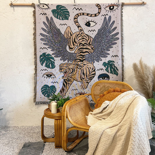 Tiger Tale Woven Throw Blanket Picnic Blanket Sofa Covers 130 x 160 CM