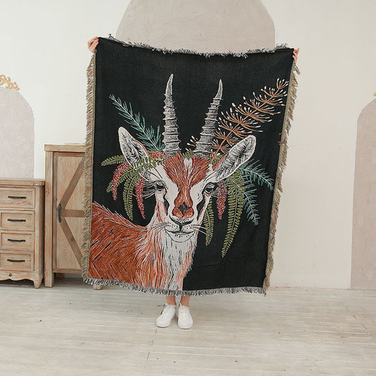 Elk Woven Throw Blanket Picnic Rug Couch Blanket