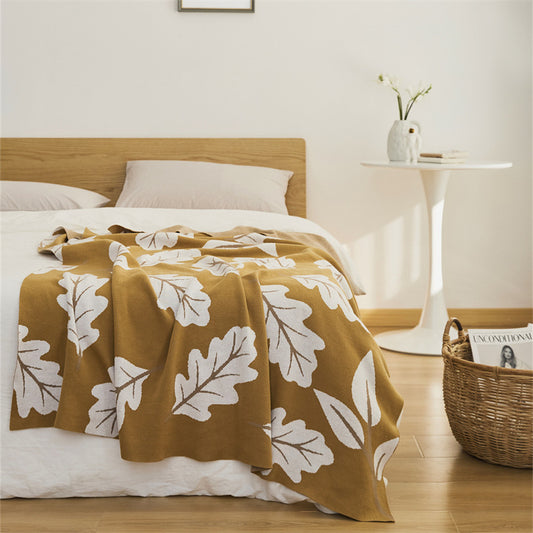 Leaves Pattern Blanket Pure Cotton Tapestry Knitted Throw Blanket 130 x 160 CM