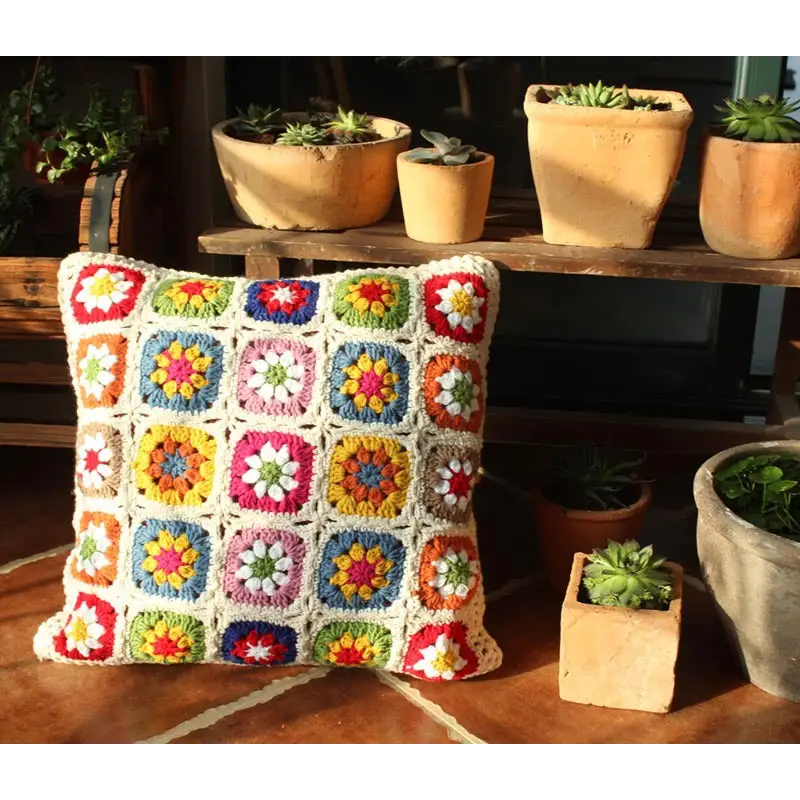 100% Cotton Handmade Crochet Woven Boho Farmhouse Cushion
