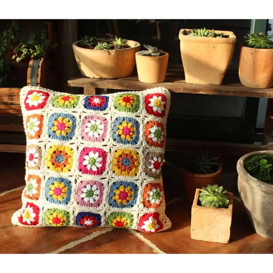 100% Cotton Handmade Crochet Woven Boho Farmhouse Cushion
