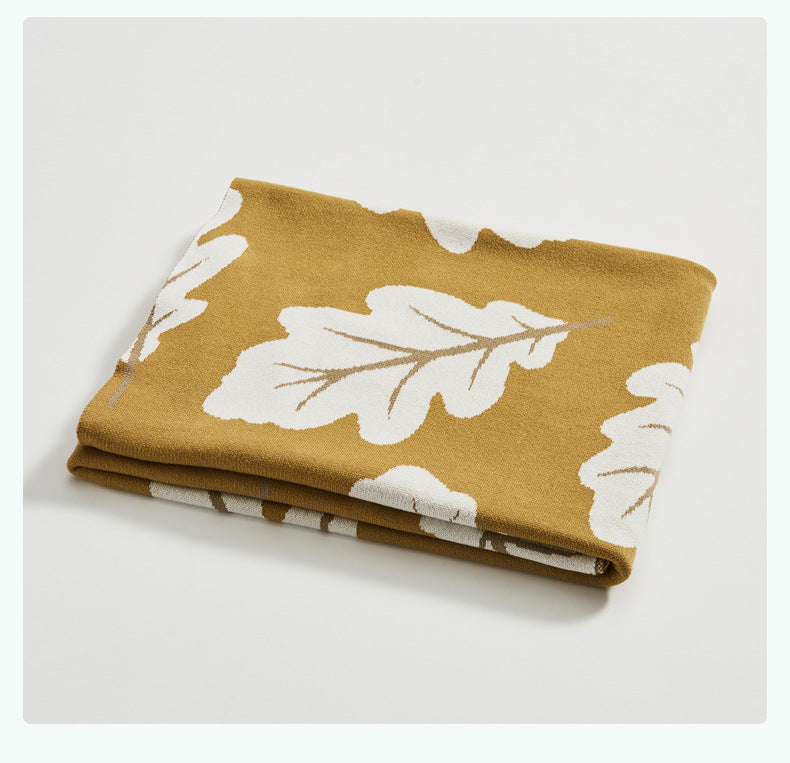Leaves Pattern Blanket Pure Cotton Tapestry Knitted Throw Blanket 130 x 160 CM