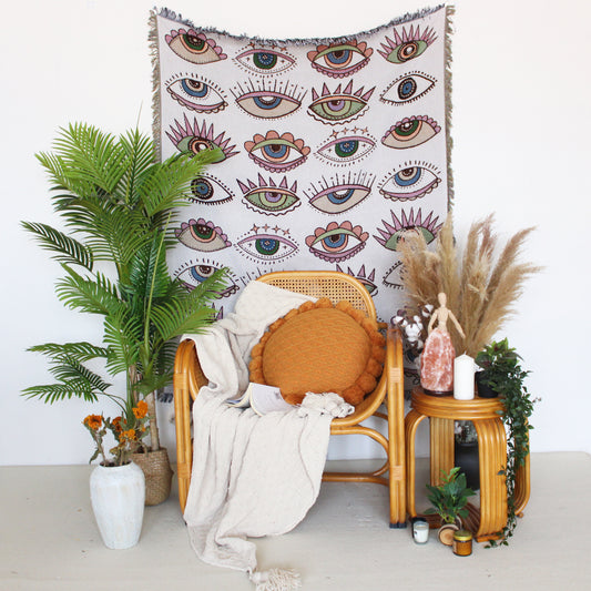 Sparkle Eyes Cotton Woven Throw Blanket Picnic Blanket Sofa Covers 130 x 160 CM