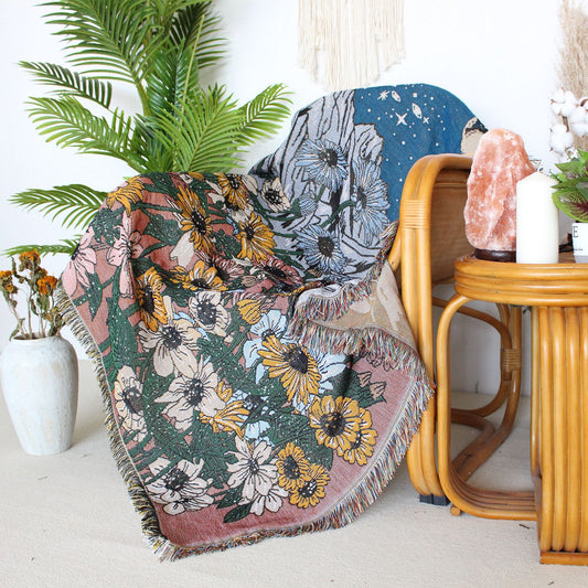 Mountain Moonlight Woven Throw Blanket Picnic Blanket Sofa Covers 130 x 160 CM