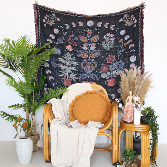 Moon Vase Woven Tapestry Throw Blanket Picnic Blanket Sofa Covers 130 x 160 CM