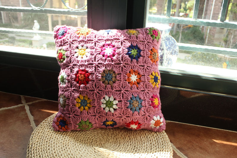 Handmade Crochet Woven Boho Pillow Case For Couch Sofa 40 X 40 CM