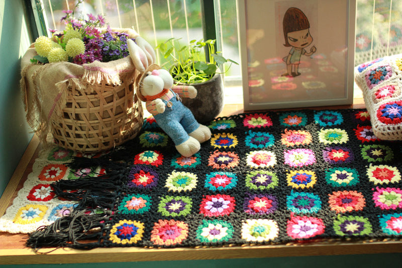 Handmade Crochet Tablecloth Bay Window Mat Throw Blanket 195 x 55 CM