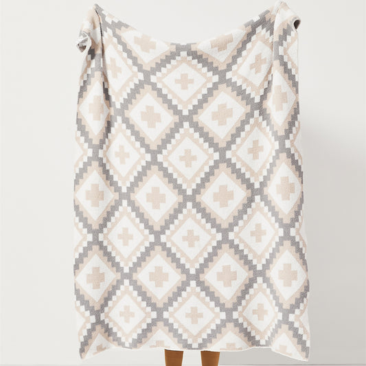 Geometric Patterns Fleece Blanket Pure Cotton Tapestry Knitted Throw Blanket 130 x 160 CM