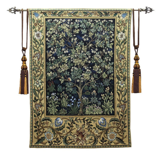 William Morris Tree of Life Tapestry Wall Hanging | Vintage Woven Wall Art Home Decor Green