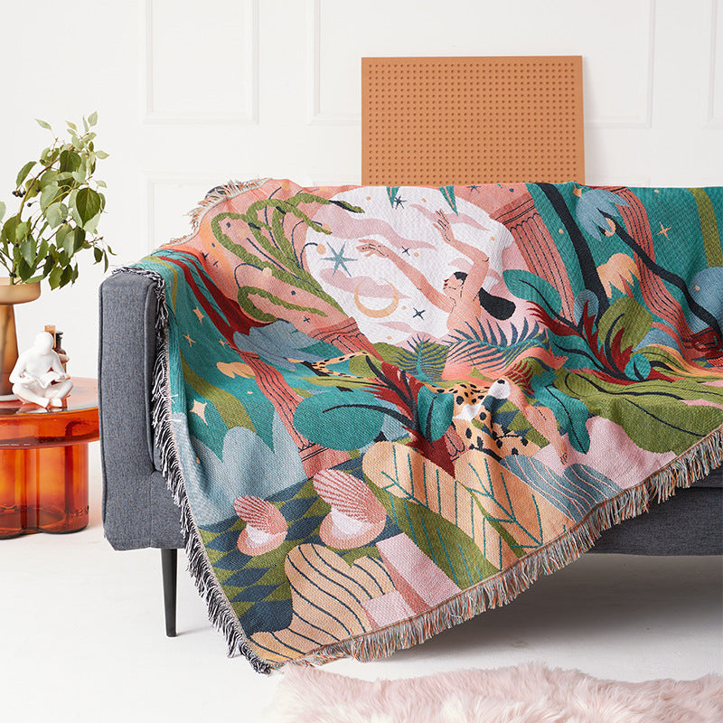 Forest Girl Throw Sofa Blanket & Picnic Towel