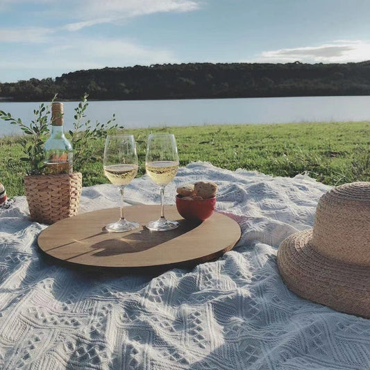 Large White Boho Picnic Blanket with Strap,Various Sizes,Chic Decoration Covers for Indoor & Outdoor