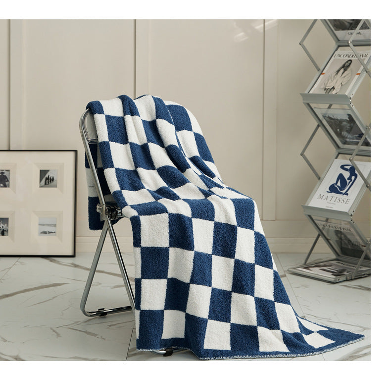 Checkered Throw Blanket Super Soft Luxurious Warm Blanket for Couch Blue
