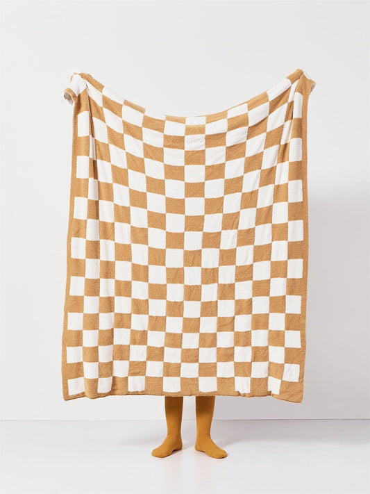 Checkered Throw Blanket Super Soft Luxurious Warm Blanket for Couch Orange