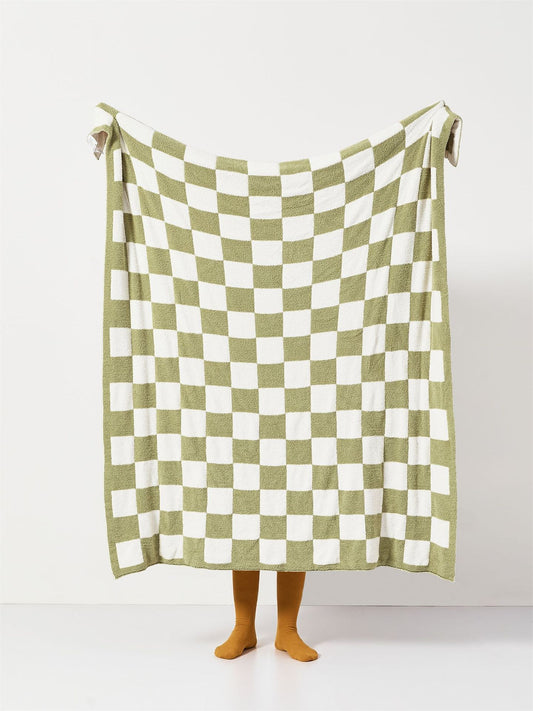 Checkered Throw Blanket Super Soft Luxurious Warm Blanket for Couch Sage Green