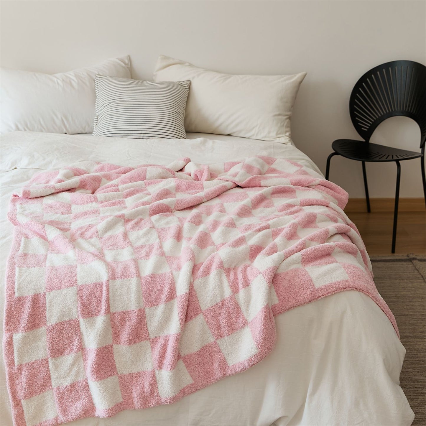 Checkered Throw Blanket Super Soft Luxurious Warm Blanket for Couch Pink