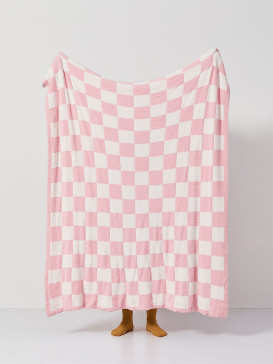 Checkered Throw Blanket Super Soft Luxurious Warm Blanket for Couch Pink