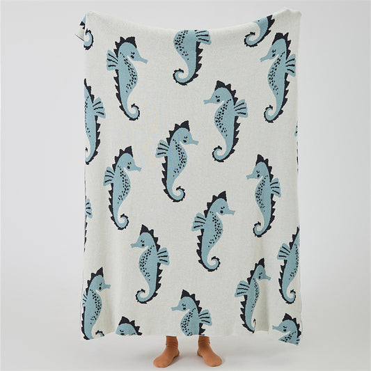 Seahorse Blanket Kids Blanket Knitted Throw Blanket 130 x 160 CM