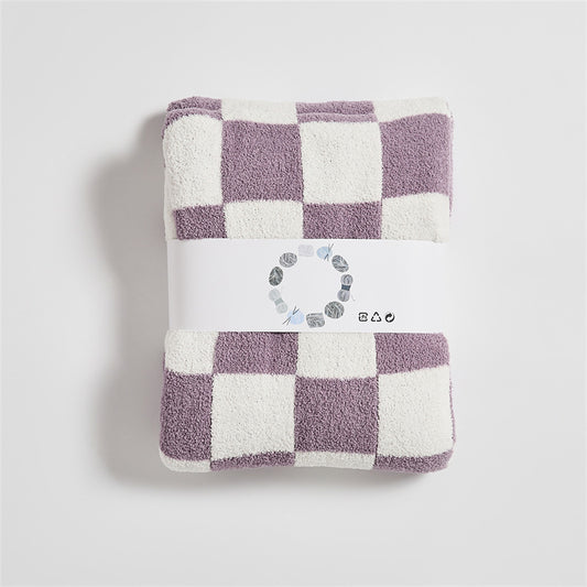 Checkered Throw Blanket Super Soft Luxurious Warm Blanket for Couch Purple