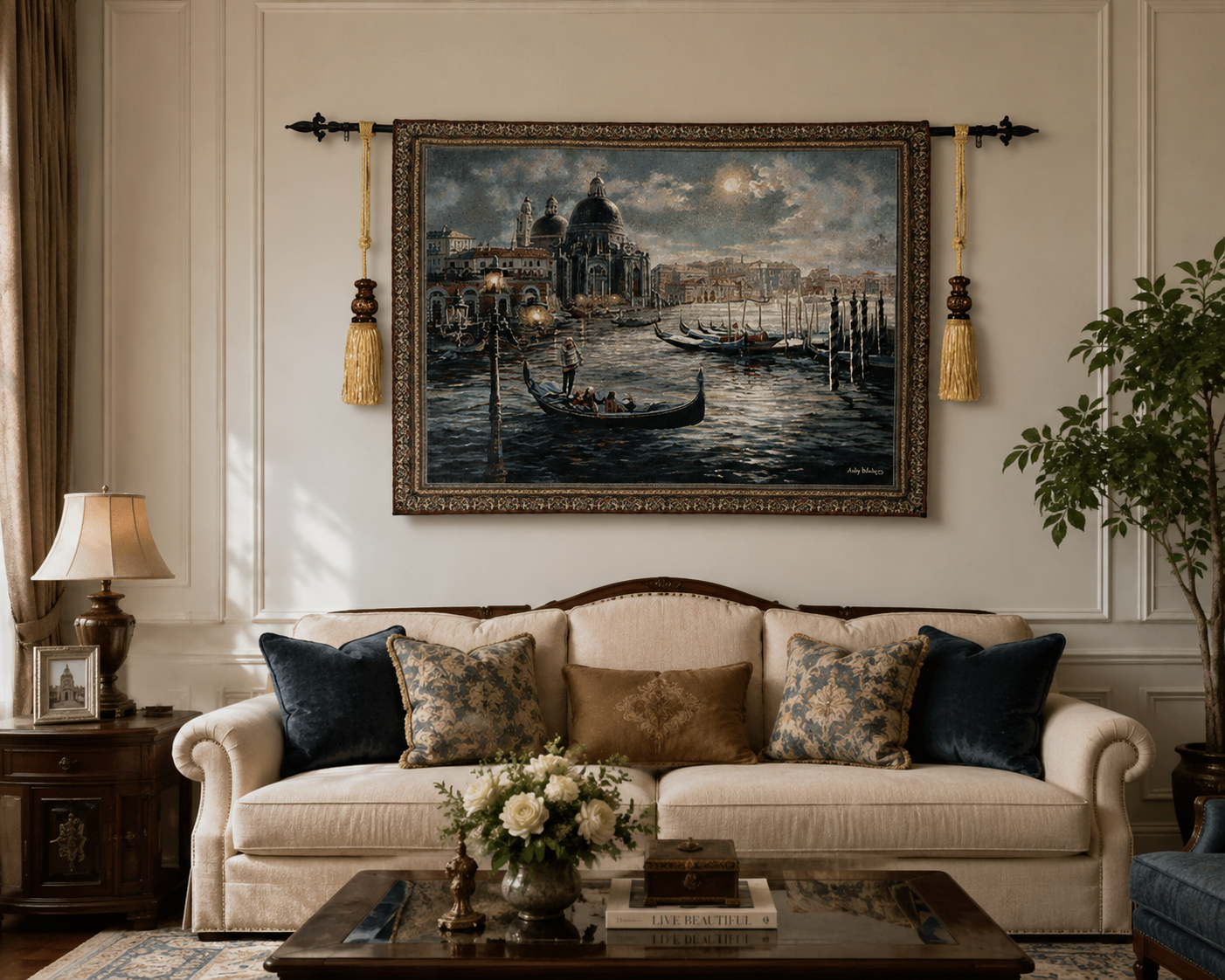 Venetian Gondolier Tapestry - Romantic Italy Woven Wall Art, 138x102cm