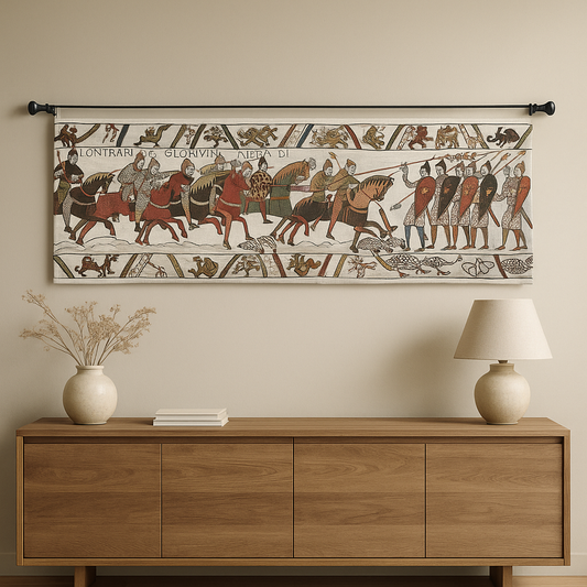 Long Bayeux Tapestry Battle of Hastings - Horizontal Woven Wall Art, Medieval History Decor for Living Room, 146x45cm
