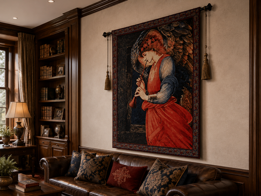 Angel Musician Tapestry Wall Hanging – Medieval Woven Gothic Home Decor 68x108cm