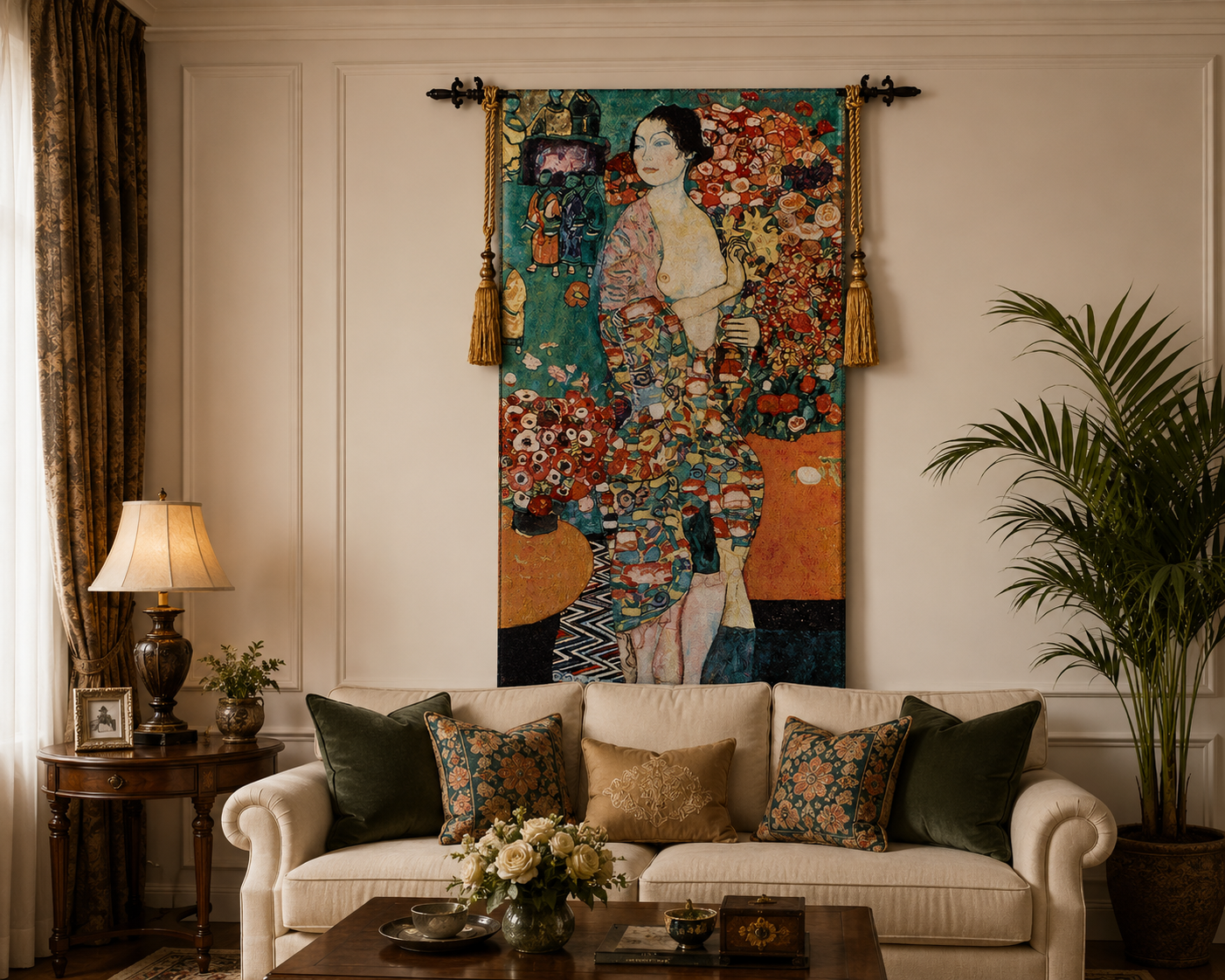 Gustav Klimt Lady Tapestry Wall Hanging 28 x 57 Inch – Art Nouveau Woven Wall Decor