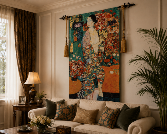 Gustav Klimt Lady Tapestry Wall Hanging 28 x 57 Inch – Art Nouveau Woven Wall Decor