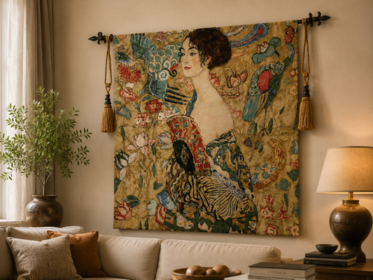 GUSTAV KLIMT LADY WITH FAN-Tapestry Wall Hanging Wall Arts 100 X 100 CM