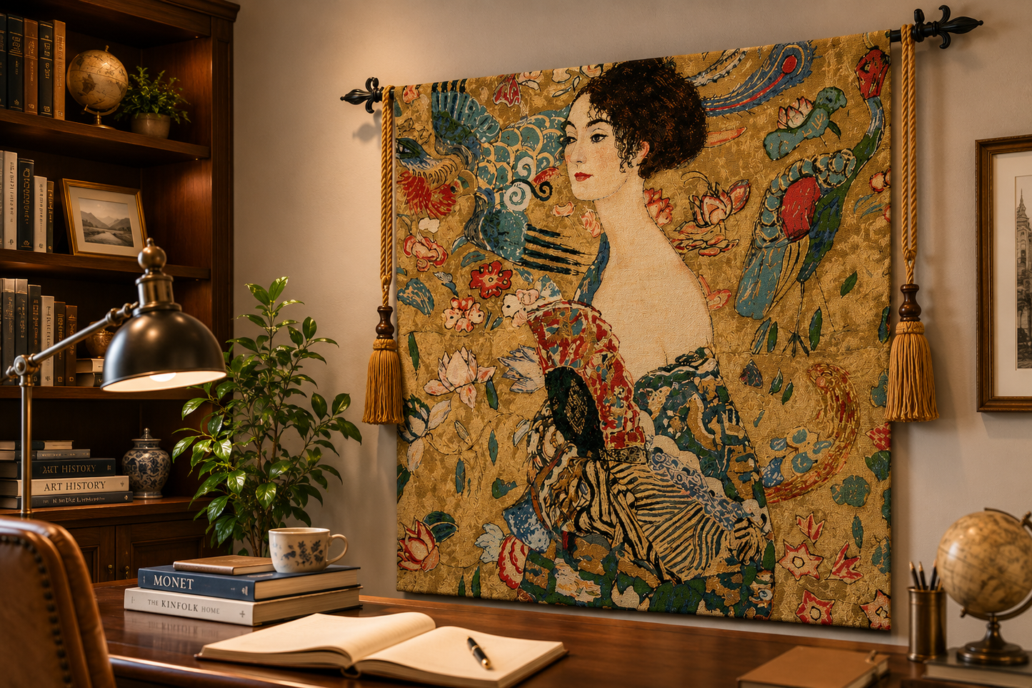 GUSTAV KLIMT LADY WITH FAN-Tapestry Wall Hanging Wall Arts 100 X 100 CM