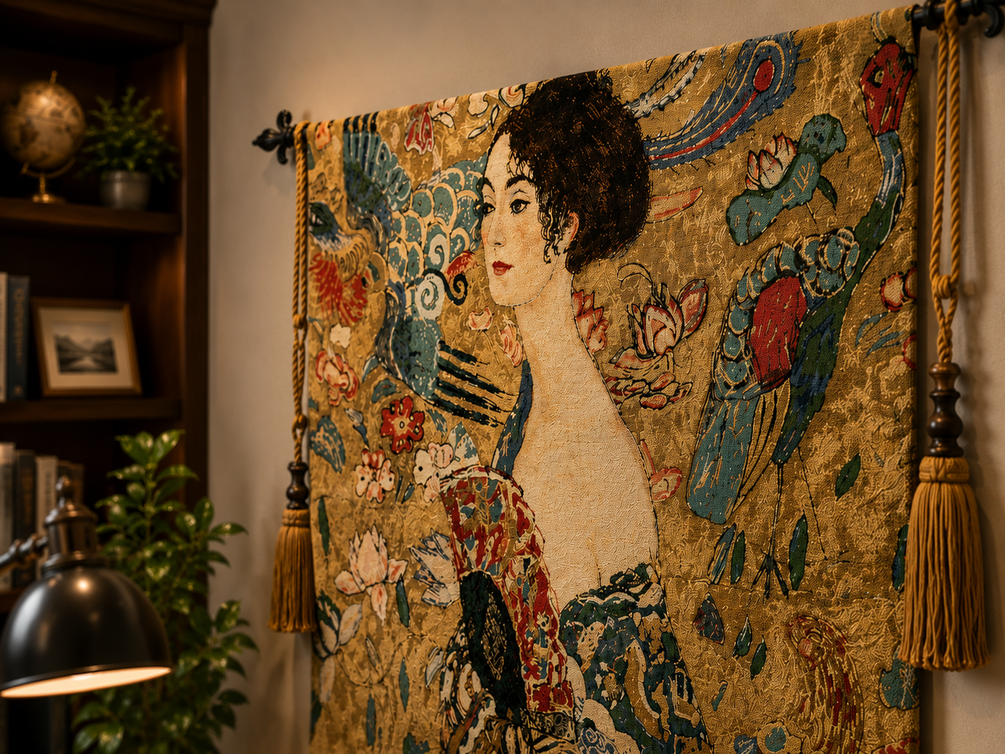 GUSTAV KLIMT LADY WITH FAN-Tapestry Wall Hanging Wall Arts 100 X 100 CM