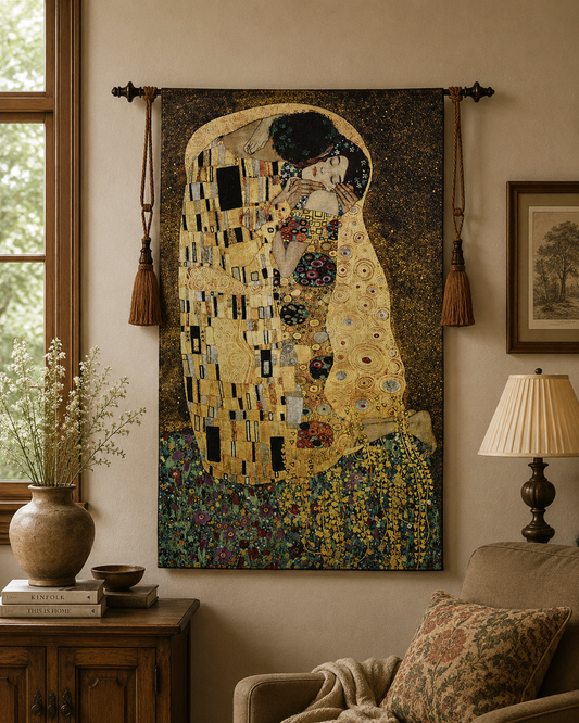 Gustav Klimt The Kiss Tapestry - Gold Thread Woven Art Decor, 138x90cm