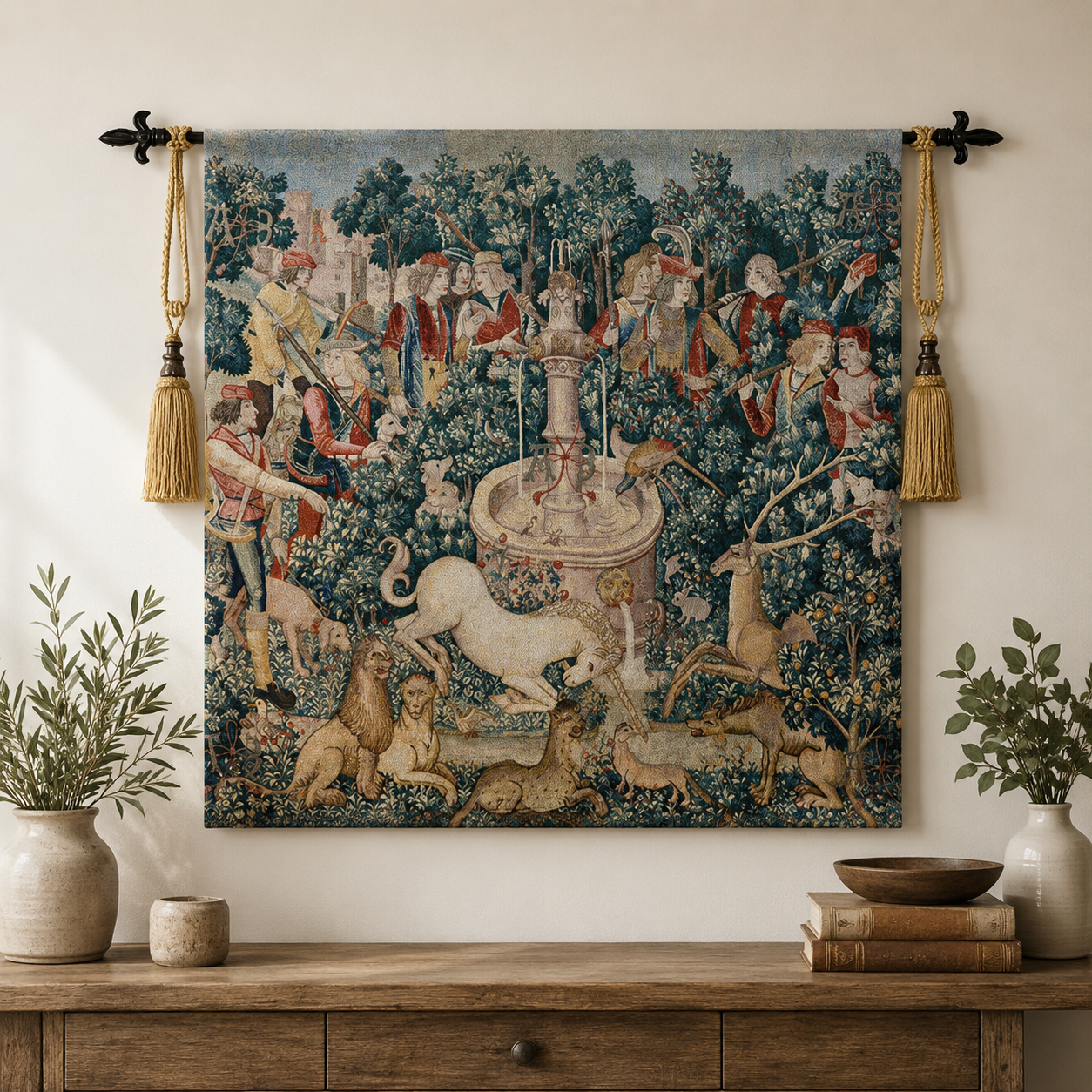 Unicorn Medieval Tapestry Wall Hanging | Vintage Woven Wall Art Home Decor