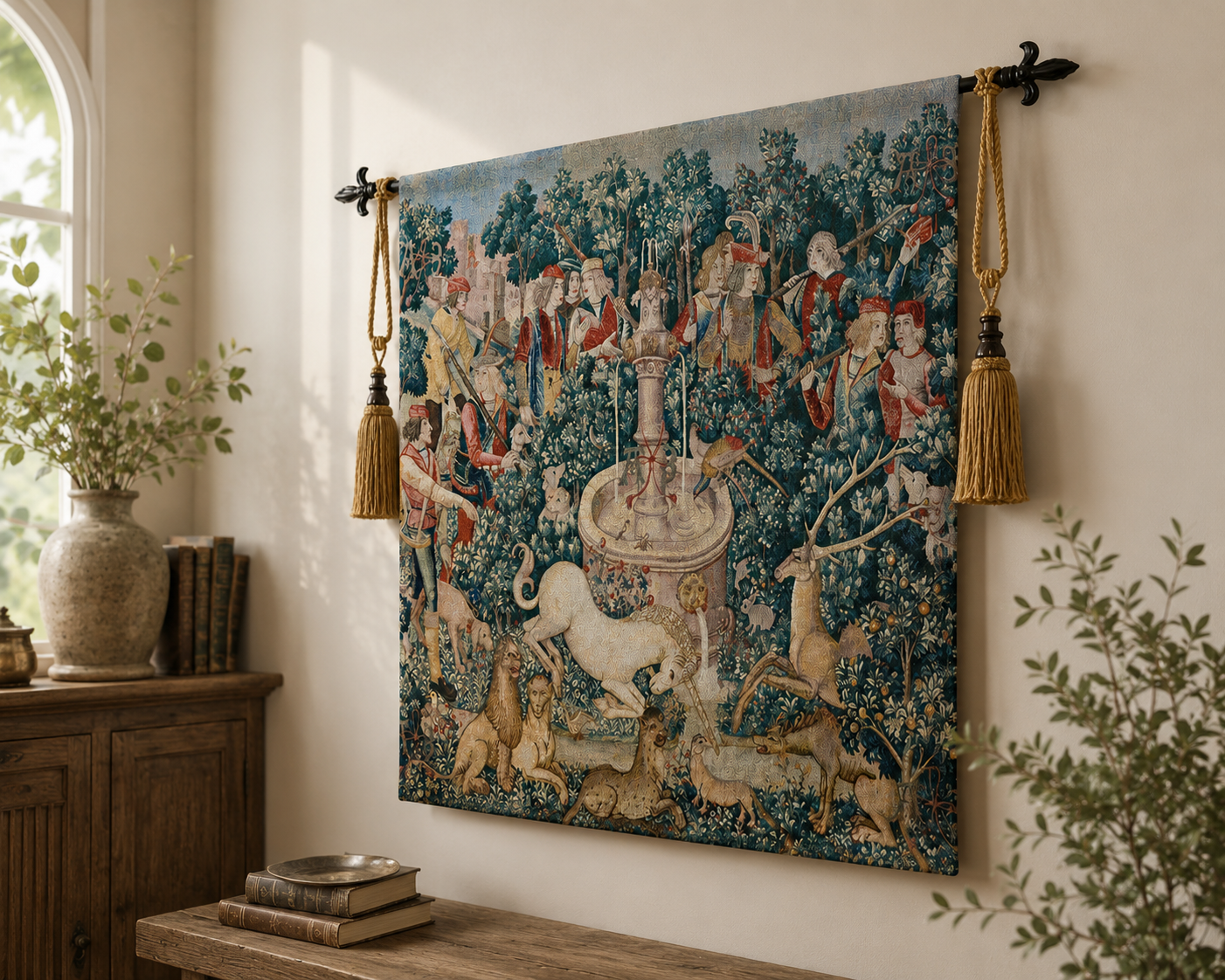Unicorn Medieval Tapestry Wall Hanging | Vintage Woven Wall Art Home Decor