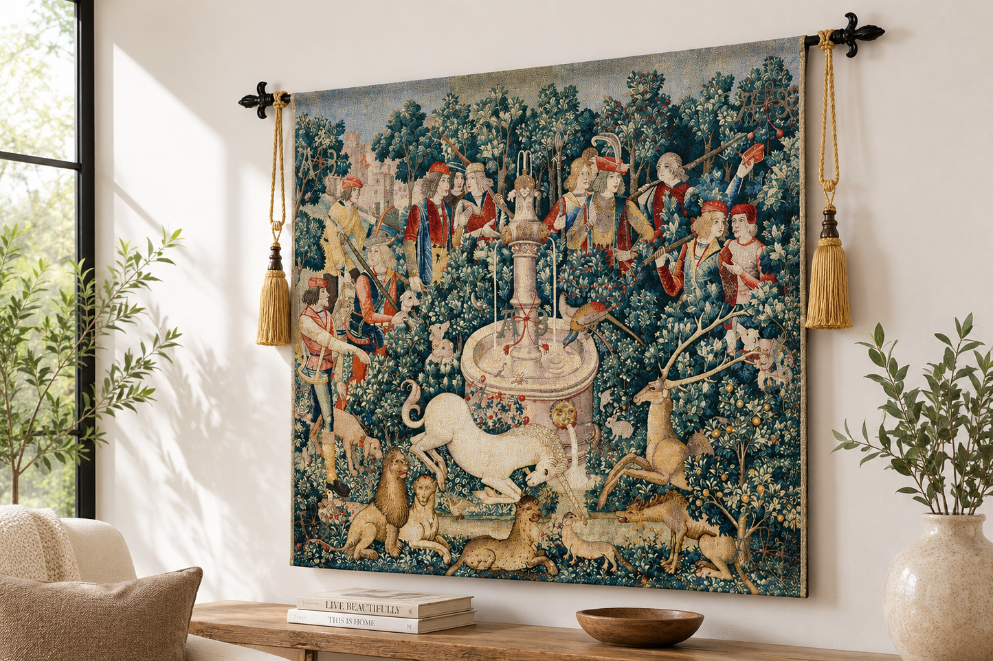 Unicorn Medieval Tapestry Wall Hanging | Vintage Woven Wall Art Home Decor