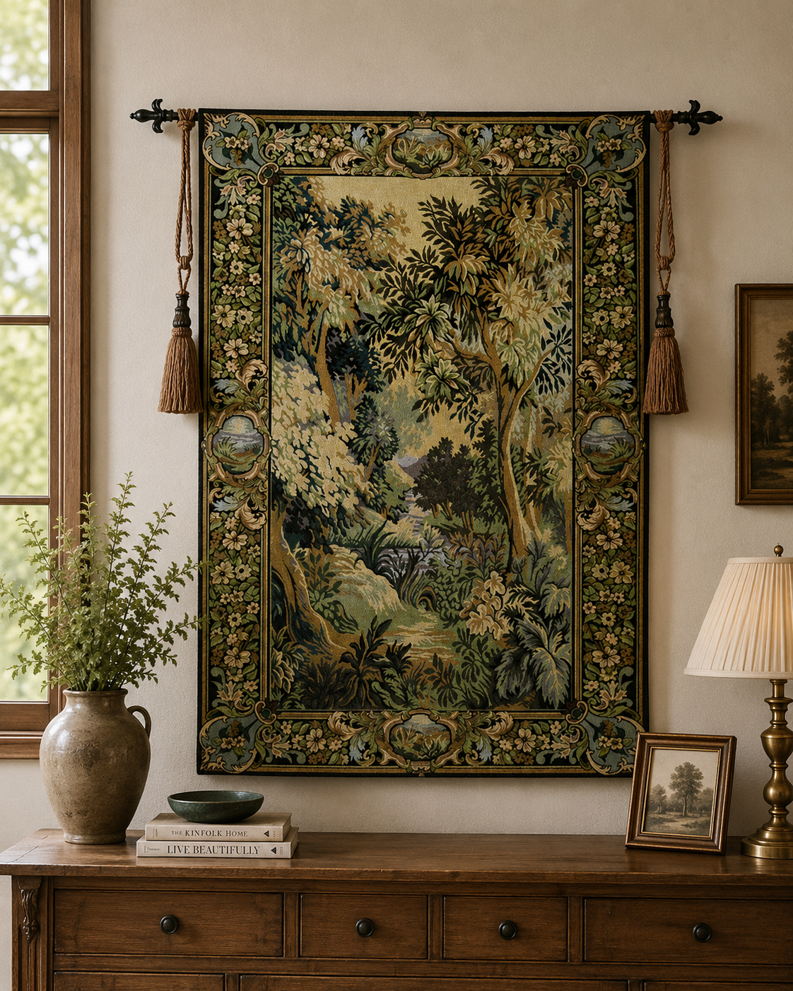 Large Landscape Woven Tapestry - Forest Nature Wall Hanging, 102 x 148 cm