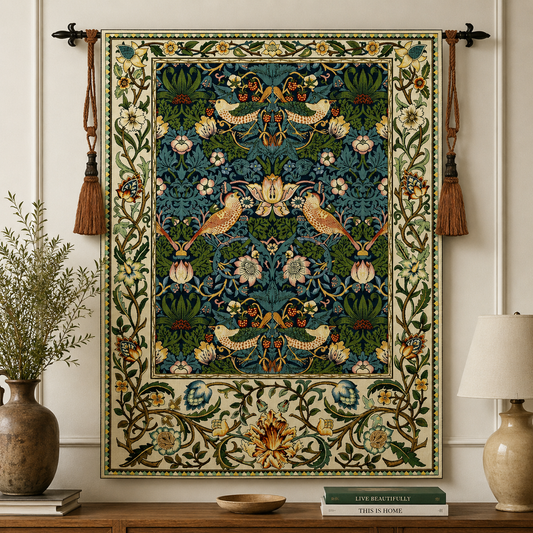 William Morris Strawberry Thief Tapestry - Cottagecore Woven Wall Art, 70x90cm