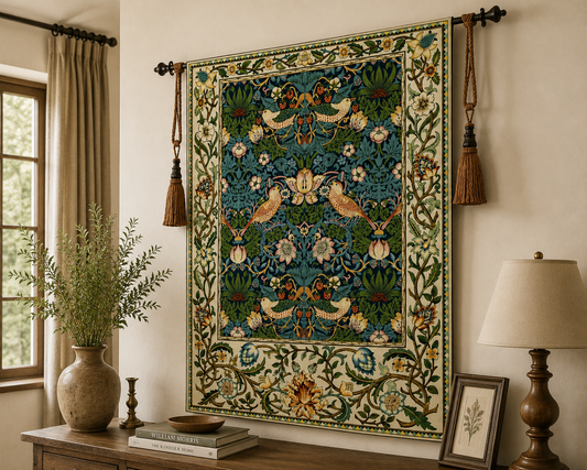 William Morris Strawberry Thief Tapestry - Cottagecore Woven Wall Art, 70x90cm