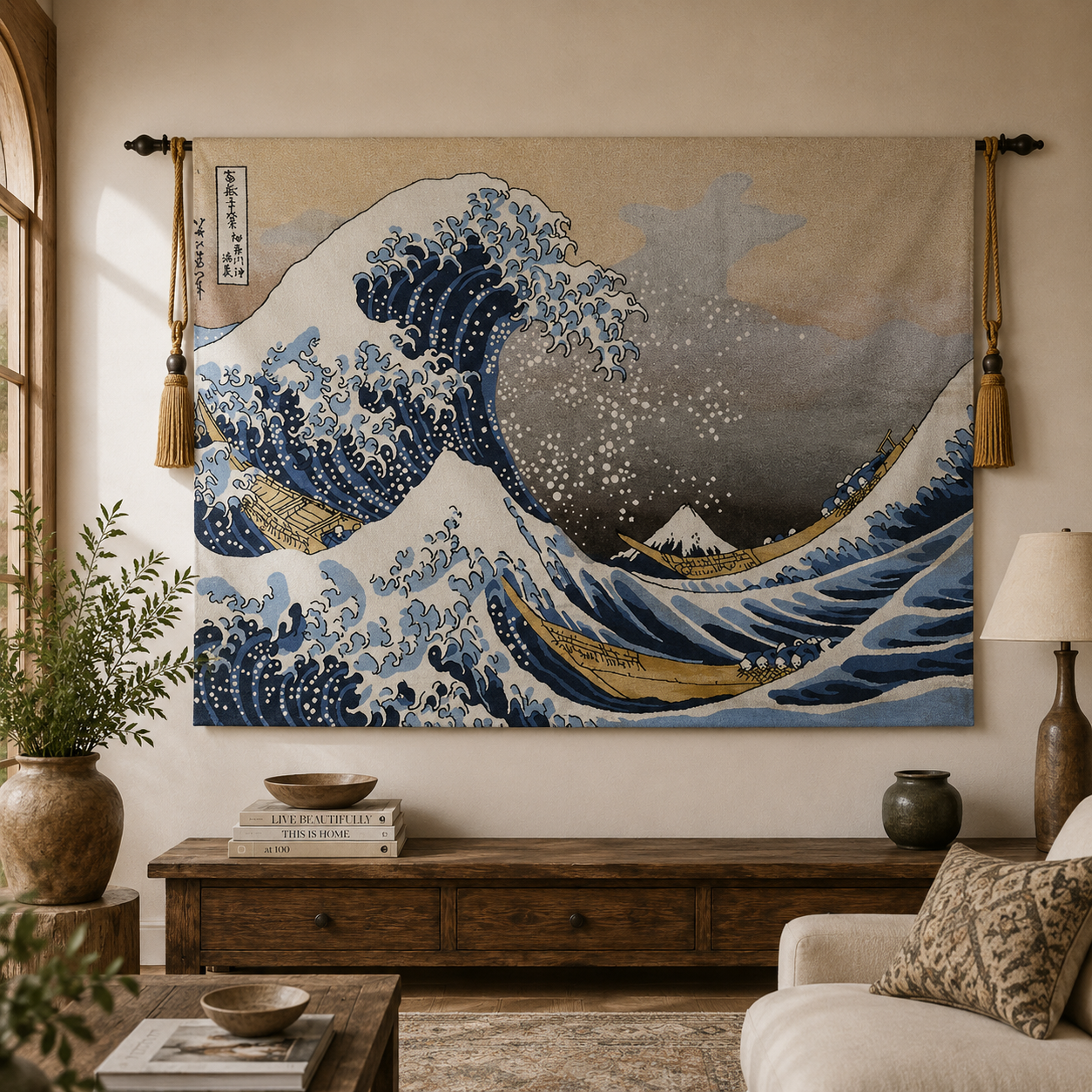 The Great Wave off Kanagawa Woven Tapestry - Hokusai Japanese Wall Art 70 X 100 CM