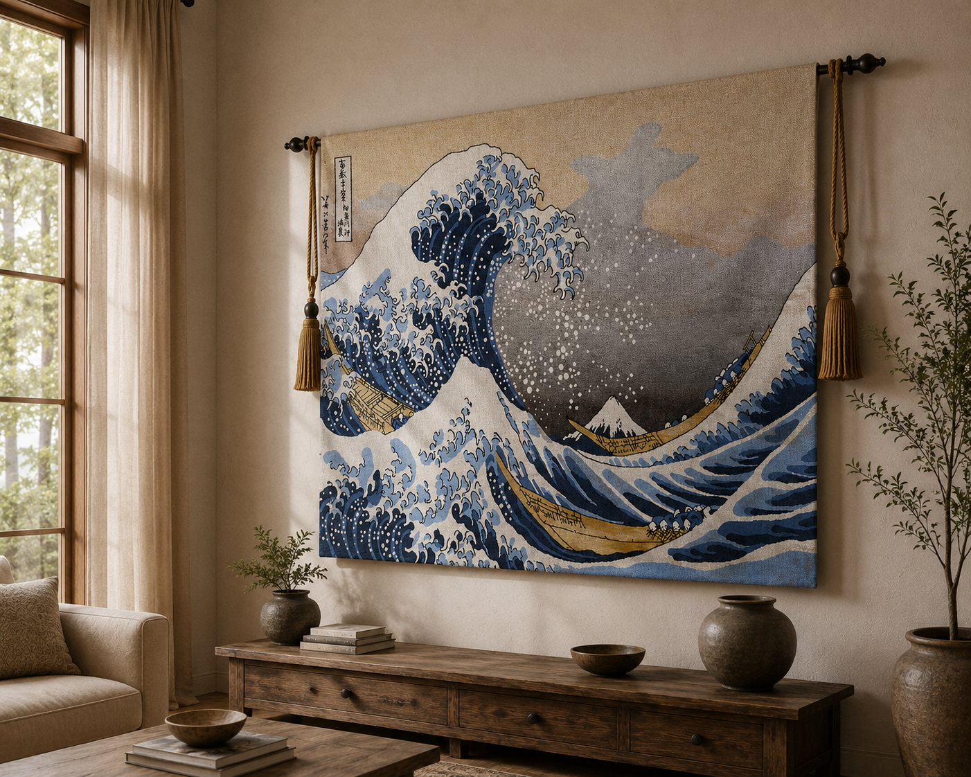 The Great Wave off Kanagawa Woven Tapestry - Hokusai Japanese Wall Art 70 X 100 CM