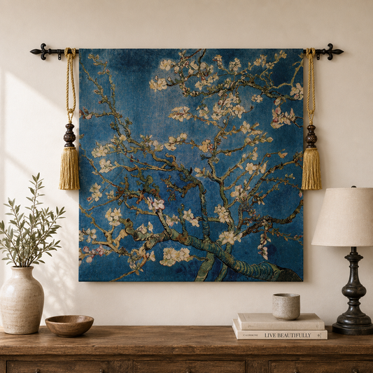 Almond Blossoms by Vincent Van Gogh Fabric Tapestry Home Decor Blue 100 x 100 cm