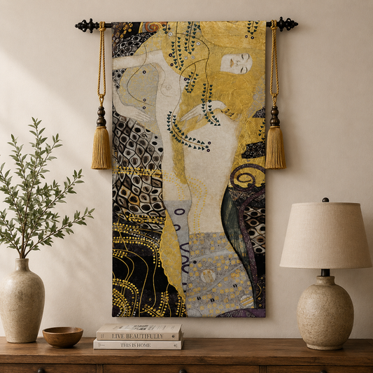 Gustav Klimt Water Serpents Tapestry Wall Hanging | Art Nouveau Woven Wall Art Home Decor